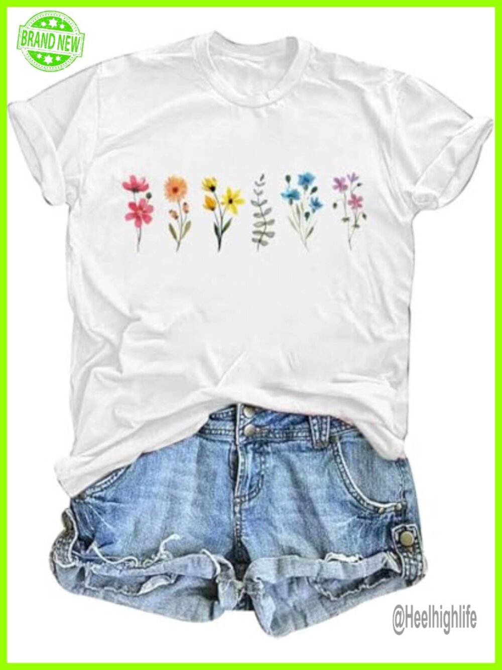 Boho Wildflower Graphic T Shirt Short Sleeve Cotton Blend Casual Summer